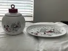 Disney Mickey and Minnie Mouse Christmas Ornament Cookie Jar and Oval Platter