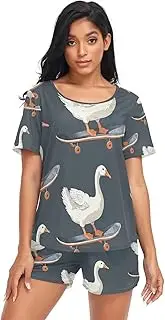 [RPLIFE] Geese Riding Skateboards Black Pajamas for Women Set Shorts, Pajama Set for Women Soft, Geese Riding Skateboards Black, X-Large