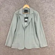 NEW Decjuba Jacket Womens 10 Green Crepe Blazer Lightweight Open Front 25304