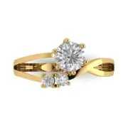 14K Yellow Gold Three-Stone Promise Ring, 0.87 ct Round Cut Simulated Diamond