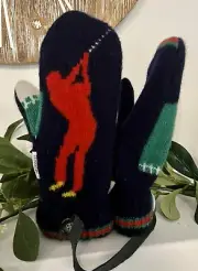 Handmade Canada Felted Wool Sweater Mittens Cuff Golfer Style Large Fleece Lined