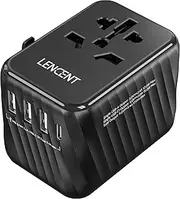LENCENT 4-in-1 International Travel Adapter with USB-C PD (15W) + 3 USB-A Ports, Universal Power Plug for AU/US/EU/UK/Asia