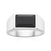 Silver Baguette 12x8mm Black Onyx Ring