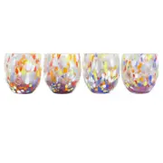 Murano Glass Drinking Glass Tumblers Set of Four 4 Lilac Multi Millefiori Venice