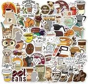 Coffee Stickers Stickers 50 pcs Cute Cartoon Coffee Cup Vinyl Waterproof Stickers for Teens Girls Kids, Perfect for Waterbottle Laptop Phone Fridge Guitar Luggage Computer Car Summer Drink Stickers