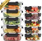 10PK Glass Food Storage Containers Snap Lock Lids 1040/370ML