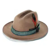 Open Road Hat Fedora Hat Pure Wool Felt Hat 7 3/8-7 1/2 Distressed-camel