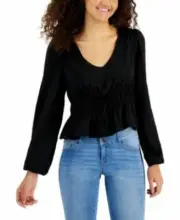 MSRP $34 Hippie Rose Juniors' Cropped Peasant Top Black Size XL