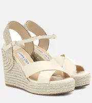 [Jimmy Choo] Jimmy Choo Dellena 100 leather-trimmed espadrilles AU 11 neutrals