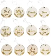 1 Set 12/25pcs Engraved Name Christ Pendant Wood Nativity Tree Decoration Ornament Hot Christmas Wooden Ornaments,Faith Ornaments,Faith Wood Tree Christian Decorations Christmas Names decorati
