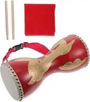 VINTORKY 1 Set Auspicious Cowhide Waist Drum for Adults Professional Hand Drum Durable Percussion Instrument for Celebrations and Performances Includes Straps and Sticks