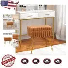 Compact Faux Fur Vanity Stool with Hidden Storage - Iron Legs for Stability