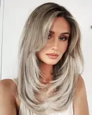 Ombre Brown Blonde Wigs with Bangs, Natural Wavy Synthetic Hair 613 Wigs for ...