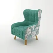 Armchair High Back Lounge Accent Chair Designer Printed Fabric on Back with Wooden Leg