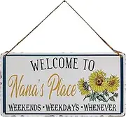 Welcome to Nana's Place Sunflower Vintage Metal Sign Wall Art Hanging Household Family Signs Farmhouse Home Decor for Grandma 5X10 Inch