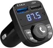 Bluetooth Car Charger Handsfree Calls, FM Transmitter, Dual USB, All Phones