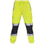 Adults Safety Work Trousers Hi Vis Viz Visibility Elastic Waist Sweatpants Green M