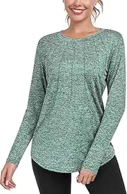 [DUVOWE] Women Long Sleeve Workout Shirts, Sport Tops Crewneck Lightweight Quick Dry Hiking Athletic T-Shirts
