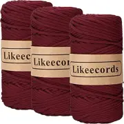 Versatile 4mm Macrame Cord - 3 Skeins of Wine Red for Tapestries & Bag Projects