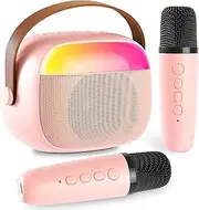 Mini Karaoke Machine with 2 Wireless Mics and LED Lights, Portable Bluetooth Speaker for Kids and Adults, Birthday for Girls/Boys Ages 4, 5, 6, 7, 8, 9, 10, 12+Year Old Home Party Christmas