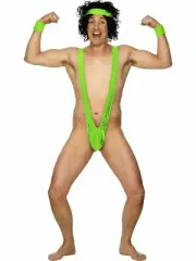 Licensed Lime Green Borat Mankini Thong Mens Costume Headband and Wrisbands