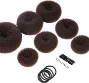 Donut Hair Bun Maker Set 7 Pieces, DEVVIS Magic Ring Style Bun Shaper Tool Kit Donuts Snap Bun Makers Ponytail Hair Tool for Women Girls (1 extra-large, 2 large, 2 medium and 2 small) 5 pieces Hair Elastic Bands, 20 pieces Hair Pins