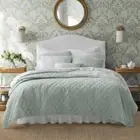 Laura Ashley Bedding Sets 96"Lx104"W Diamond Stitch 4-Piece King-Size Green