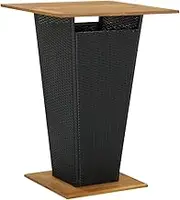 Bar Table Solid Acacia Wood Top, 80x80x110cm, Black Poly Rattan Outdoor, High Pub Tables, Cocktail, Bistro, Patio, Party