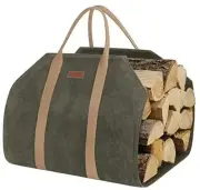 Sturdy Waxed Canvas Firewood Log Carrier, Durable Firepalce Wood Bag with