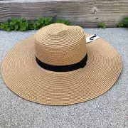 ORCHID LOVE Sun Hat Women's Floppy Woven Beige 100% Paper 7 1/4 Wide Brim Cap