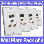 4 Pack HDMI Wall Plate with RGB RCA Component Video Audio Faceplate Jack - White