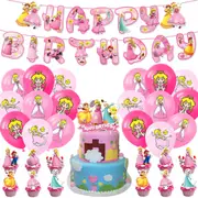 Princess Peach Party Decorating Set - Birthday Banner Latex Balloons Cake Cupcake Toppers