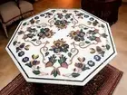36" Elegant White Marble Top Coffee Table Semi Precious Gemstone Garden Table