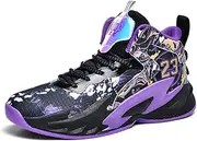 [ZENTAUR] Men's High Top Basketball Shoes Sports Shoes Anti Slip Rubber Sole Breathable Mesh Upper Basketball Boots(Black,34 EU)