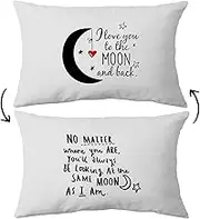 I Love You to The Moon and Back Reversible Throw Pillow Case,12 x 20 inch Home Decor Cushion Cover,Long Distance Relationship Gifts,Love Wedding Day, Going Away Couples Gifts (White)