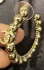 CHANEL CC Logo Free Spirit Metal Beaded Hoop Earrings Gold Color With Crystals