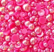 800 Pcs AB Fuchsia Flatback Round Half Faux Pearls Beads DIY Crafts Nail Art