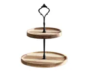 Snack Plate with Handle Removable Wooden Double Triple Layers Cake Stand Tea Party Supplies -Black Dual Layer