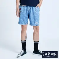 在飛比找momo購物網優惠-【EDWIN】江戶勝 男女裝 雪花綁帶牛仔短褲(漂淺藍)