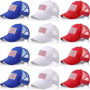 [Bunnycool] 12 Pcs Patriotic American Flag Baseball Hats Bulk USA Hat USA Flag Hat Gifts Hat 4th of July Hats Bulk Hat Patriotic Hats for Men, Blue，red，white, One Size
