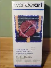 Vintage Wonderart Latch Hook Kit 12"X12" Touchdown Football Latch Hook Rug. NIP