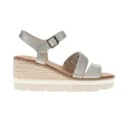 TOMS Darya Metallic Platform Espadrille Wedge Womens Silver Casual Sandals 1002