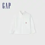 GAP 男幼童裝 LOGO純棉小熊刺繡翻領長袖襯衫-白色(890337)