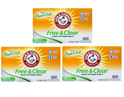Arm & Hammer Free & Clear Dryer Sheets, Fresh'n Soft, 100 Ct - 3 Pack