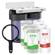 SimPure 10x4.5" 2-Stage Whole House Water Filter System 1" NPT Brass Port PP+CTO