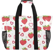 [sanluoli] Beach Tote Collapsable Beach Bag With Compartments Canvas Tote For Car, Strawberry Country Style Valentine, 1 size