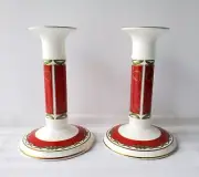 Pair of Waterford Holiday Ribbons Bone China Candlesticks - NEW DEAD STOCK