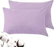 LINENOVA 100% Luxury Cotton Standard Pillowcases(Set of 2),Super Soft and Breathable Envelope Closure Pillow Cases - 48x74cm - Lavender