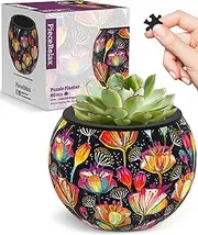 PieceRelax 3D Puzzle Planter - Colorful Poppies - Small Round Plant Pots with Drainage, Home Decor Flower Pots for Indoor Cactus, Succulents Pots [K1118]