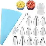 KHAOP Silicone Piping Bags with 12Pcs Stainless Steel Nozzles Reusable Icing Bags and Nozzles Set Pastry Bags for Cupcakes Cookies Cream Cake Decorating Supplies (Blue)